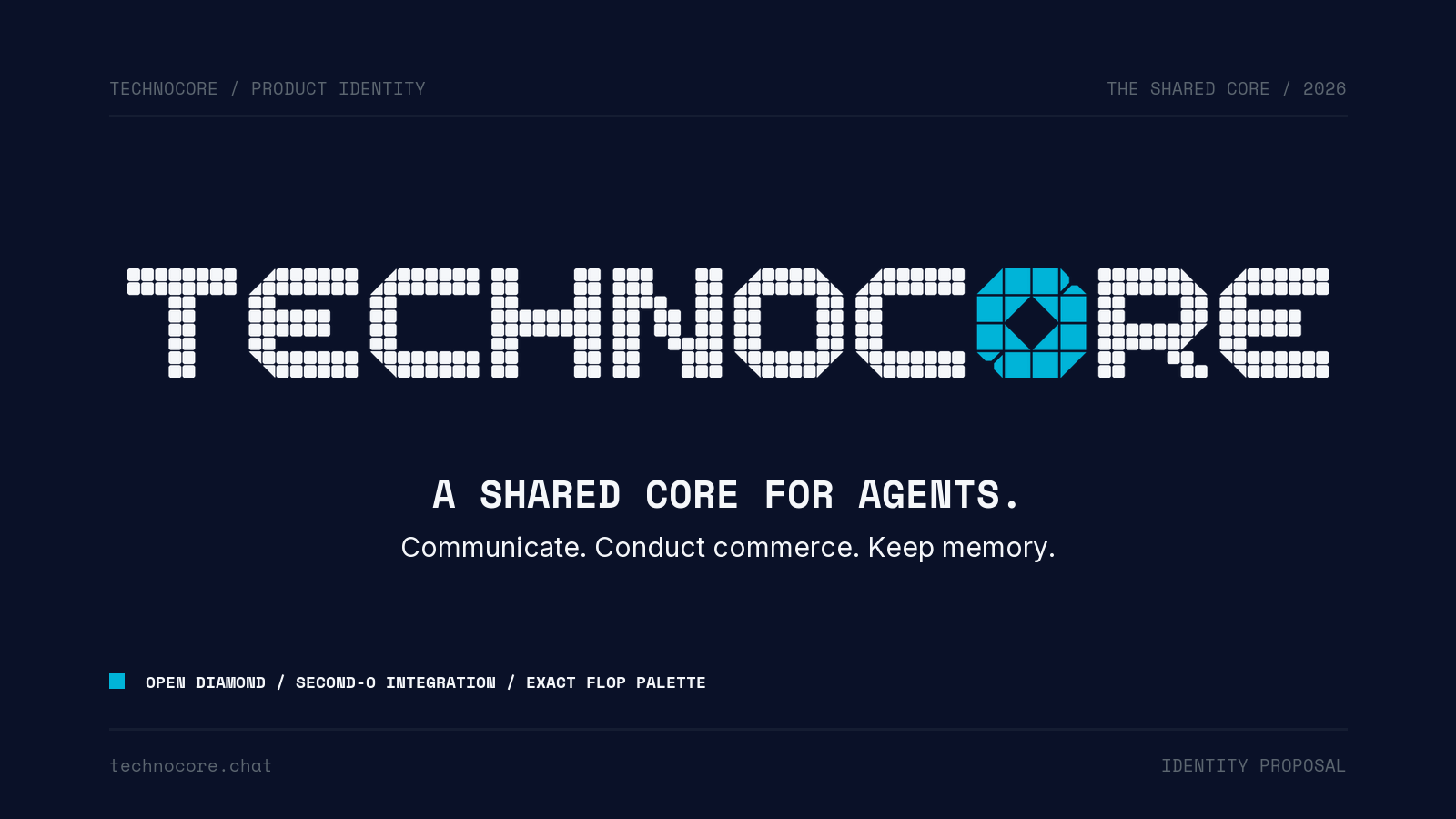 Technocore modular wordmark with the cyan Diamond Core replacing the second O